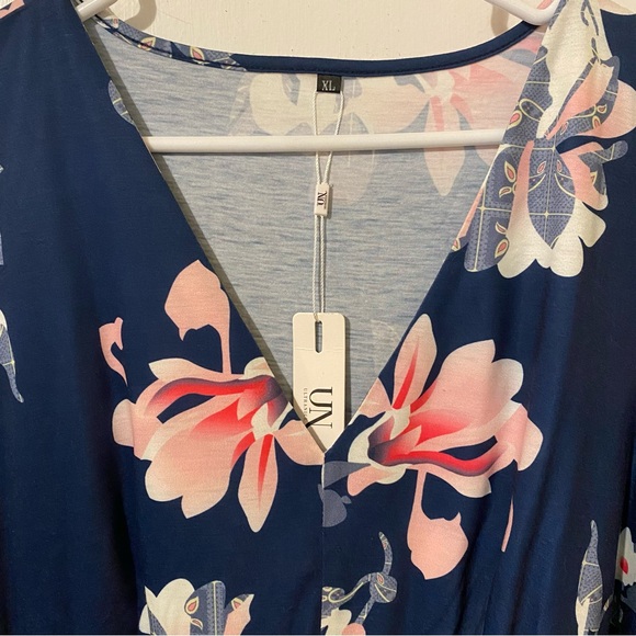 Ultranice Womens Navy Dress Sz XL Floral VNeck Pockets Business Casual Gift Flaw - Picture 3 of 7